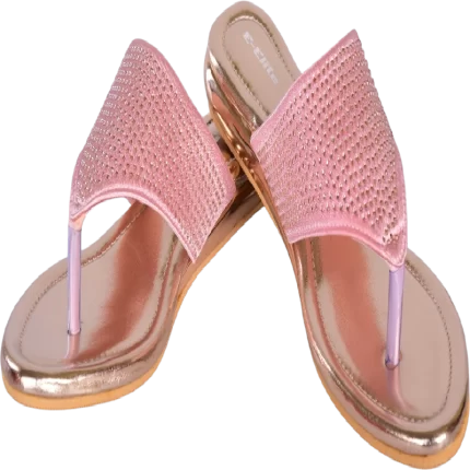 Elite Women's Pink Embellished Slip-On Toe Ring Flats with Shimmer Finish L129227