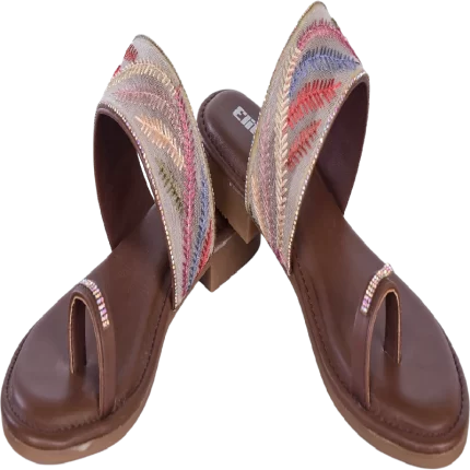 Elite Boho Chic Malty Embroidered Toe Ring Sandals with Multicolor Leaf Pattern L3854265