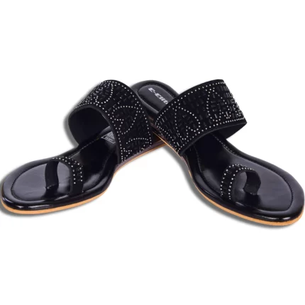 Elite Women's Black Velvet Slip-On Flats with Toe Ring L129225