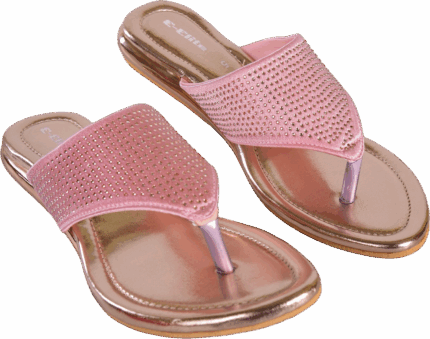 Elite Women's Pink Embellished Slip-On Toe Ring Flats with Shimmer Finish L129227