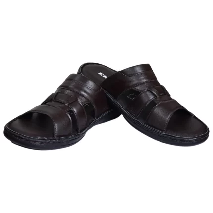 Elite Rustic Edge Dark Brown Leather Men’s Slip-On Sandals for Men - G244449