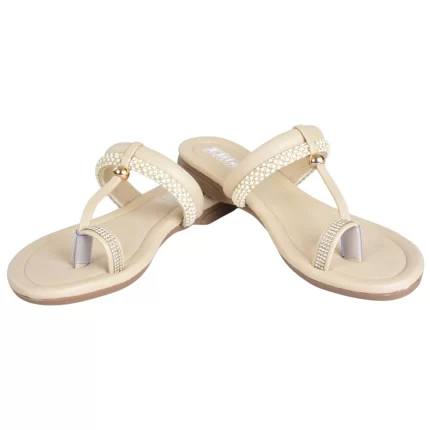 Elite - Starlit Shine Beige Embellished Thong Sandals for Women - L127454