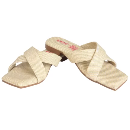 Elite Beige Textured Crisscross Sandals - L179160