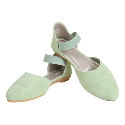 Elite Women’s Light Green Strap Flats – Closed Toe, Low Heel, Comfort Footbed, Casual & Semi‑Formal Wear L180127