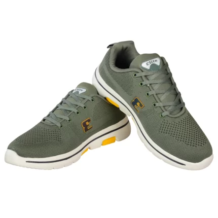 Elite Men’s Olive Green Mesh Athletic Sneakers with Cushioned White & Yellow Sole S397447